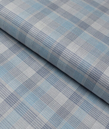 Tresca by Arvind  Superfine Cotton Checks Shirting Fabric (Light Grey & Teal Blue)