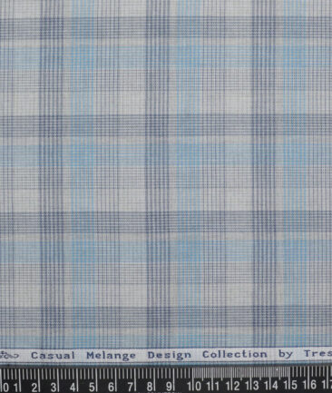 Tresca by Arvind  Superfine Cotton Checks Shirting Fabric (Light Grey & Teal Blue)