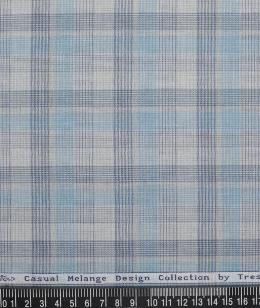 Tresca by Arvind  Superfine Cotton Checks Shirting Fabric (Light Grey & Teal Blue)
