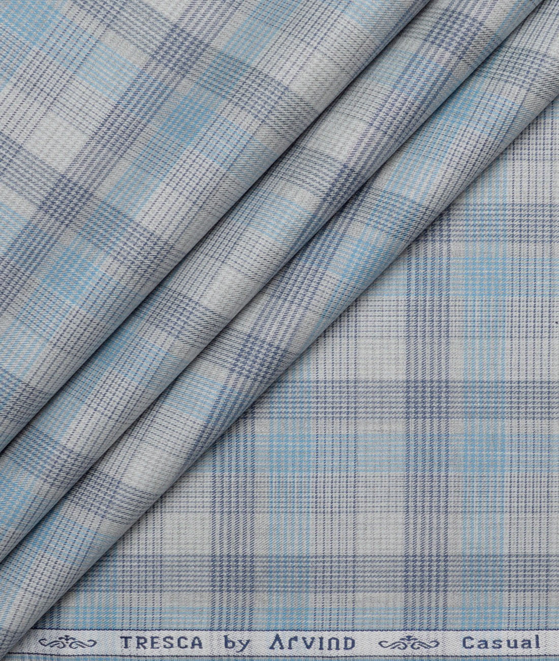 Tresca by Arvind Superfine Cotton Checks Shirting Fabric (Light Grey & Teal Blue) Tresca by Arvind Superfine Cotton Checks Shirting Fabric (Light Grey & Teal Blue)