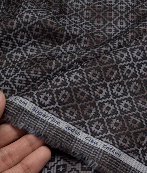 Tresca by Arvind  Giza Cotton Self Design Shirting Fabric (Brown & Grey)