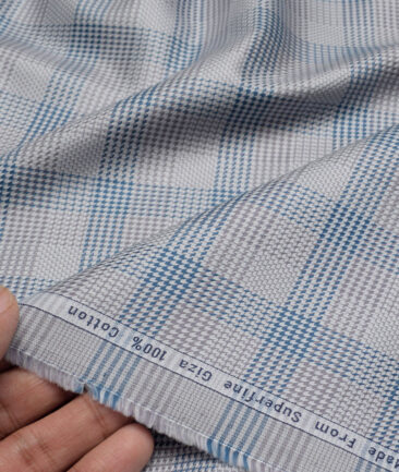 Tresca by Arvind  Giza Cotton Checks Shirting Fabric (Light Grey & Blue)