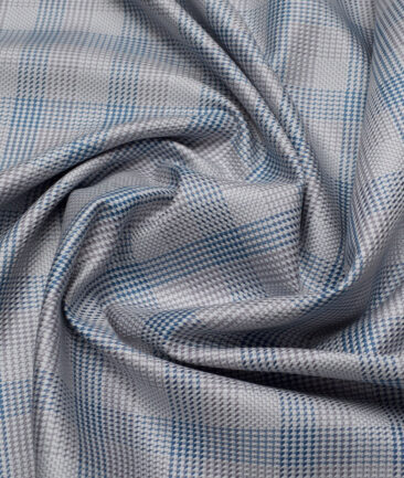Tresca by Arvind  Giza Cotton Checks Shirting Fabric (Light Grey & Blue)