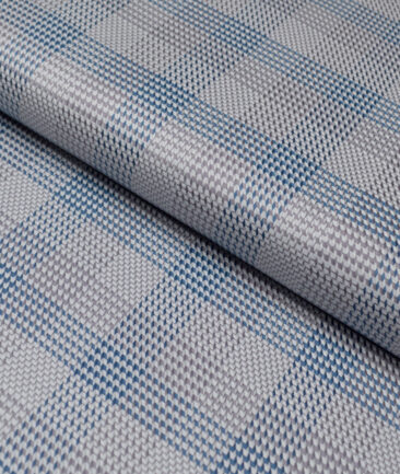 Tresca by Arvind  Giza Cotton Checks Shirting Fabric (Light Grey & Blue)