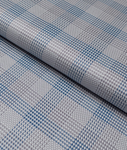 Tresca by Arvind  Giza Cotton Checks Shirting Fabric (Light Grey & Blue)