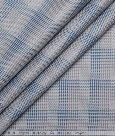 Tresca by Arvind  Giza Cotton Checks Shirting Fabric (Light Grey & Blue)