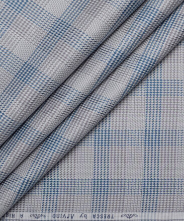 Tresca by Arvind  Giza Cotton Checks Shirting Fabric (Light Grey & Blue)