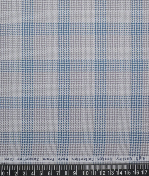 Tresca by Arvind  Giza Cotton Checks Shirting Fabric (Light Grey & Blue)