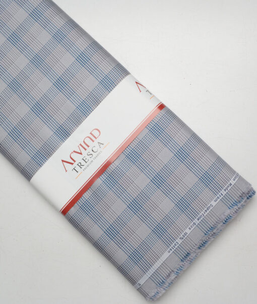 Tresca by Arvind  Giza Cotton Checks Shirting Fabric (Light Grey & Blue)