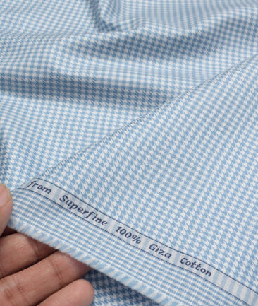 Tresca by Arvind  Giza Cotton Structured Shirting Fabric (White & Blue)