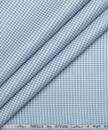 Tresca by Arvind  Giza Cotton Structured Shirting Fabric (White & Blue)