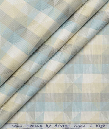 Tresca by Arvind  Giza Cotton Self Design Shirting Fabric (Cream & Arctic Blue)