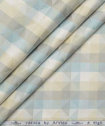 Tresca by Arvind  Giza Cotton Self Design Shirting Fabric (Cream & Arctic Blue)