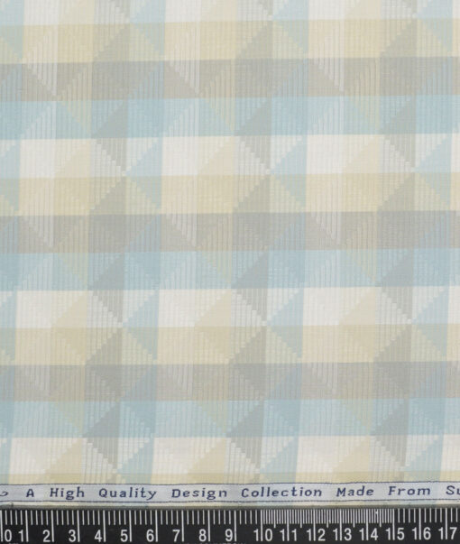 Tresca by Arvind  Giza Cotton Self Design Shirting Fabric (Cream & Arctic Blue)