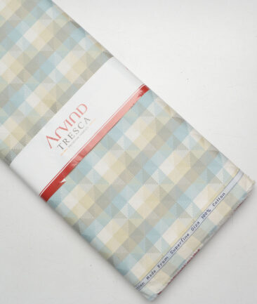 Tresca by Arvind  Giza Cotton Self Design Shirting Fabric (Cream & Arctic Blue)
