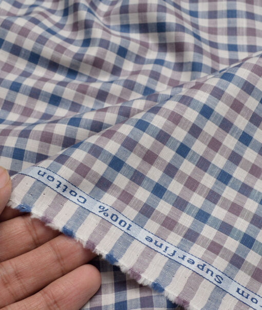 Tresca by Arvind  Superfine Cotton Checks Shirting Fabric (Cream & Blue)