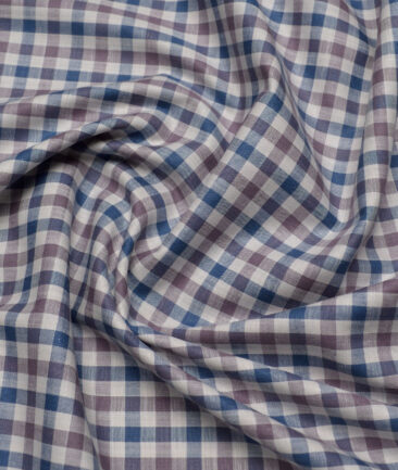 Tresca by Arvind  Superfine Cotton Checks Shirting Fabric (Cream & Blue)