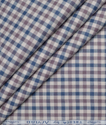 Tresca by Arvind  Superfine Cotton Checks Shirting Fabric (Cream & Blue)