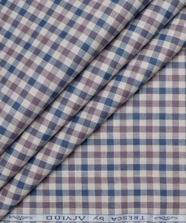 Tresca by Arvind  Superfine Cotton Checks Shirting Fabric (Cream & Blue)