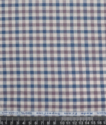Tresca by Arvind  Superfine Cotton Checks Shirting Fabric (Cream & Blue)