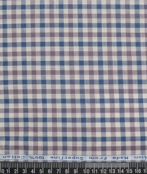 Tresca by Arvind  Superfine Cotton Checks Shirting Fabric (Cream & Blue)