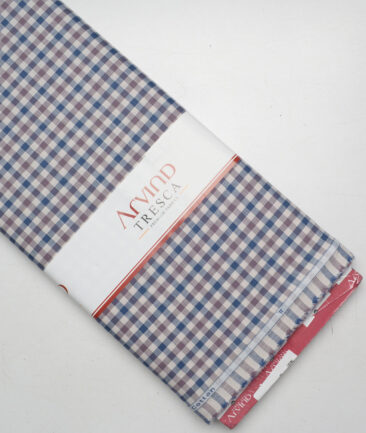 Tresca by Arvind  Superfine Cotton Checks Shirting Fabric (Cream & Blue)