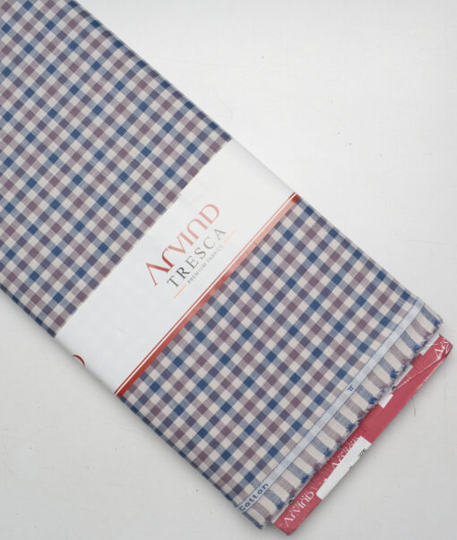 Tresca by Arvind  Superfine Cotton Checks Shirting Fabric (Cream & Blue)