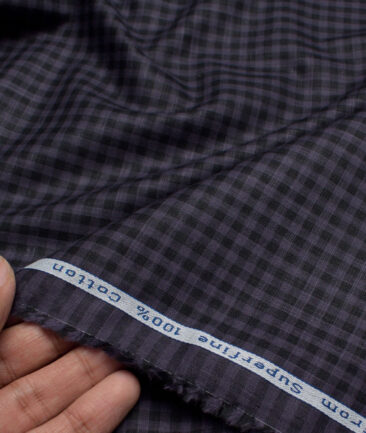 Tresca by Arvind  Superfine Cotton Checks Shirting Fabric (Dark Grey)