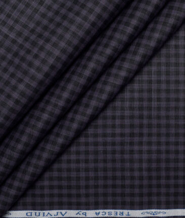 Tresca by Arvind  Superfine Cotton Checks Shirting Fabric (Dark Grey)