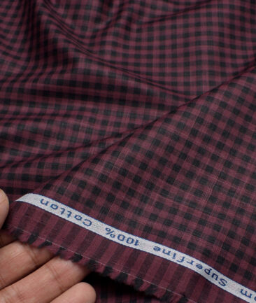 Tresca by Arvind  Superfine Cotton Checks Shirting Fabric (Wine)