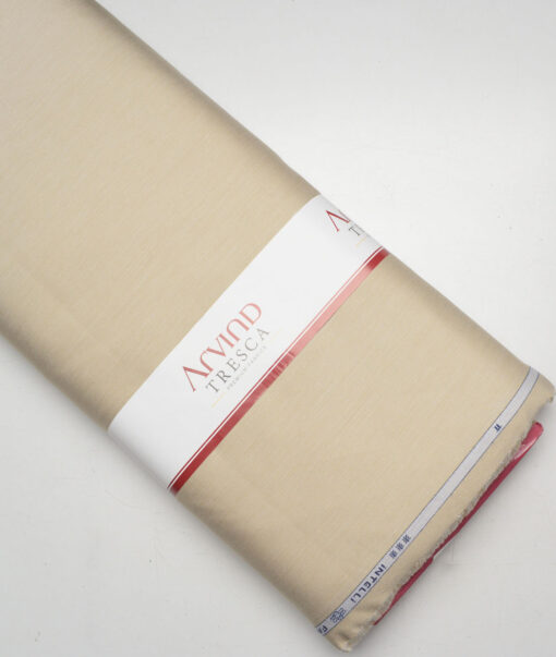 Tresca by Arvind 2 Ply 60's Structured Giza Cottton Wrinkle Resistant Stretchable Trouser or Chinos Fabric (Beige)