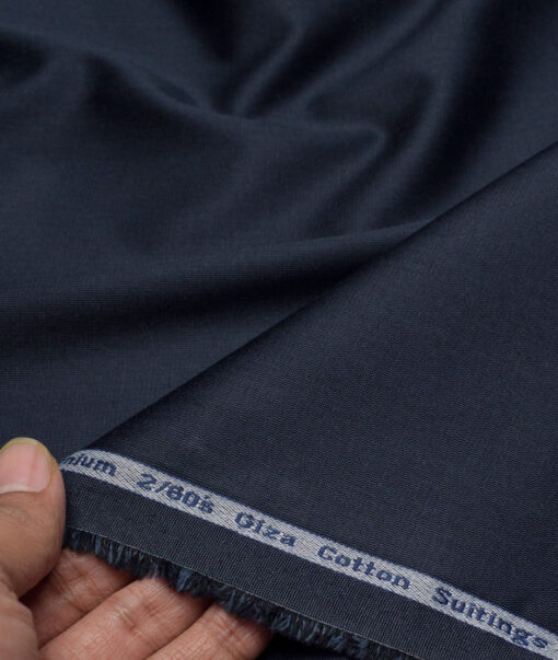 Tresca by Arvind 2 Ply 60's Structured Giza Cotton Wrinkle Resistant Stretchable Trouser or Chinos Fabric (Dark Blue)