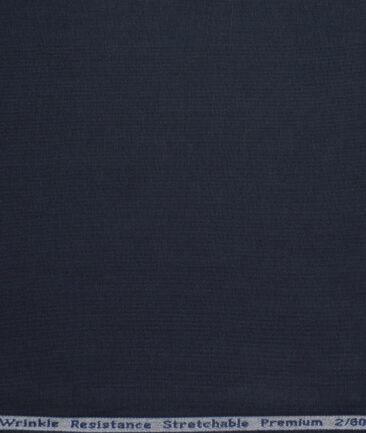Tresca by Arvind 2 Ply 60's Structured Giza Cotton Wrinkle Resistant Stretchable Trouser or Chinos Fabric (Dark Blue)