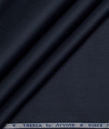 Tresca by Arvind 2 Ply 60's Structured Giza Cotton Wrinkle Resistant Stretchable Trouser or Chinos Fabric (Dark Blue)