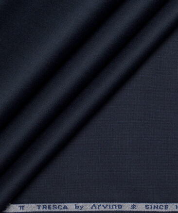 Tresca by Arvind 2 Ply 60's Structured Giza Cotton Wrinkle Resistant Stretchable Trouser or Chinos Fabric (Dark Blue)
