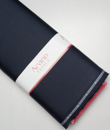 Tresca by Arvind 2 Ply 60's Structured Giza Cotton Wrinkle Resistant Stretchable Trouser or Chinos Fabric (Dark Blue)