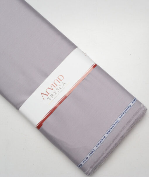 Tresca by Arvind 2 Ply 60's Structured Giza Cottton Wrinkle Resistant Stretchable Trouser or Chinos Fabric (Light Grey)