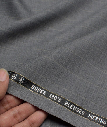 Georgia Gullini Italy Super 130's Striped 50% Merino Wool Suiting Fabric (Grey)