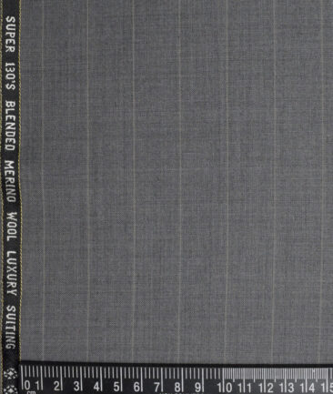 Georgia Gullini Italy Super 130's Striped 50% Merino Wool Suiting Fabric (Grey)