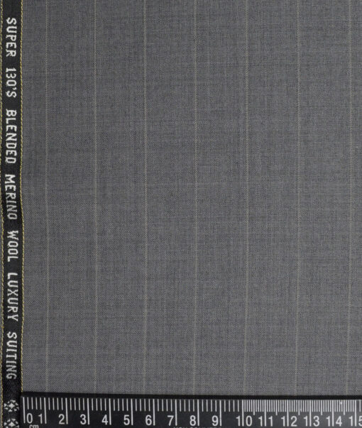 Georgia Gullini Italy Super 130's Striped 50% Merino Wool Suiting Fabric (Grey)