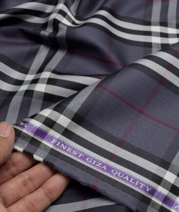 Soktas  Giza Cotton Checks Shirting Fabric (Dark Grey)