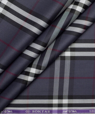 Soktas  Giza Cotton Checks Shirting Fabric (Dark Grey)