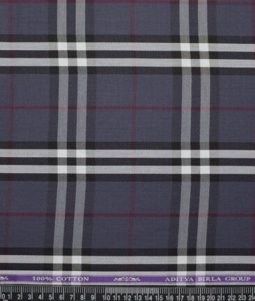 Soktas  Giza Cotton Checks Shirting Fabric (Dark Grey)