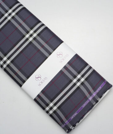 Soktas  Giza Cotton Checks Shirting Fabric (Dark Grey)