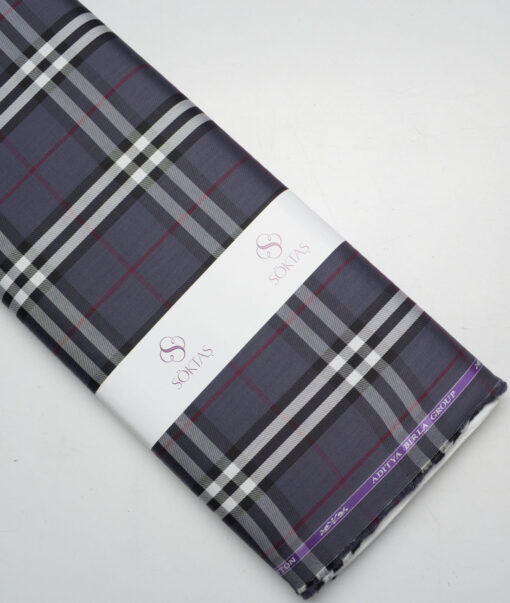 Soktas  Giza Cotton Checks Shirting Fabric (Dark Grey)