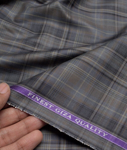 Soktas  Giza Cotton Checks Shirting Fabric (Grey)
