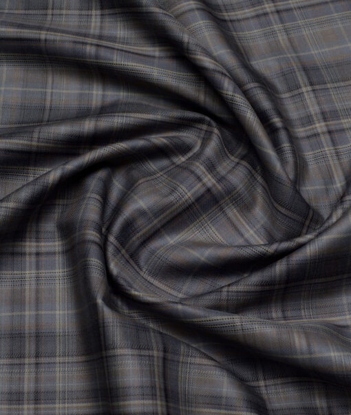 Soktas  Giza Cotton Checks Shirting Fabric (Grey)