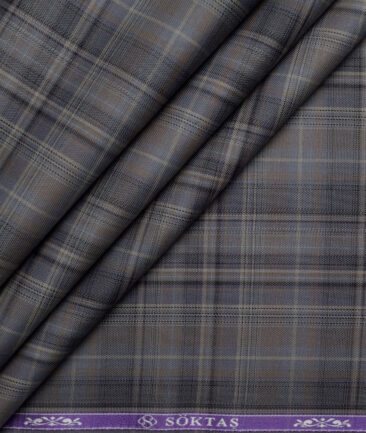 Soktas  Giza Cotton Checks Shirting Fabric (Grey)