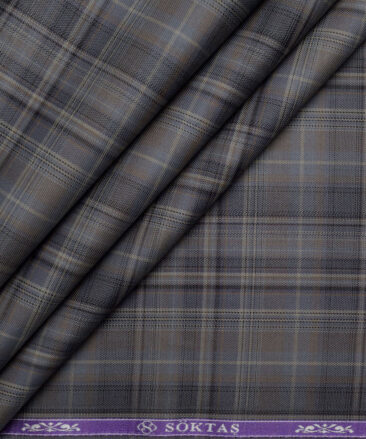 Soktas  Giza Cotton Checks Shirting Fabric (Grey)