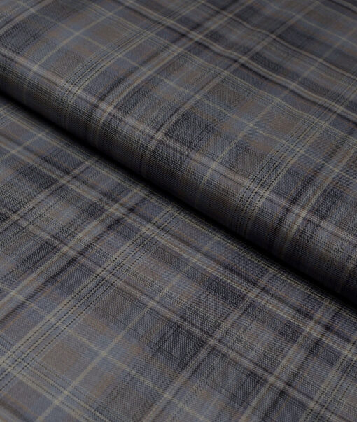 Soktas  Giza Cotton Checks Shirting Fabric (Grey)